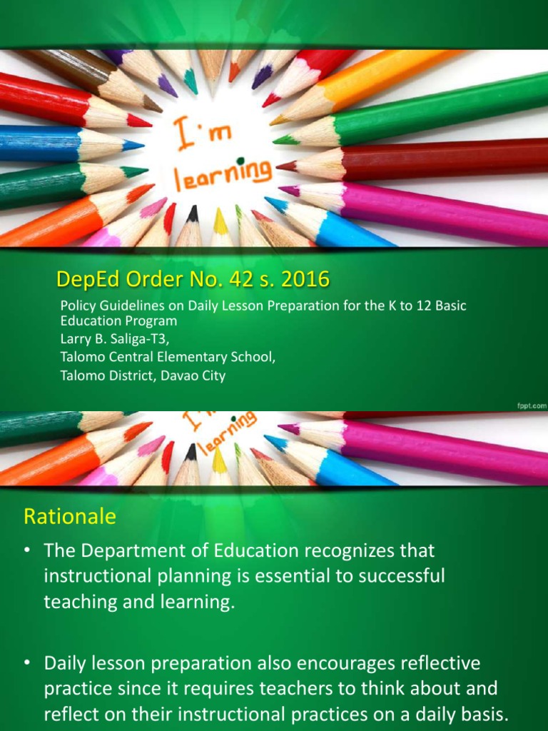 DepEd Order 42 s. 2016: Lesson Prep Guidelines | PDF | Teachers ...