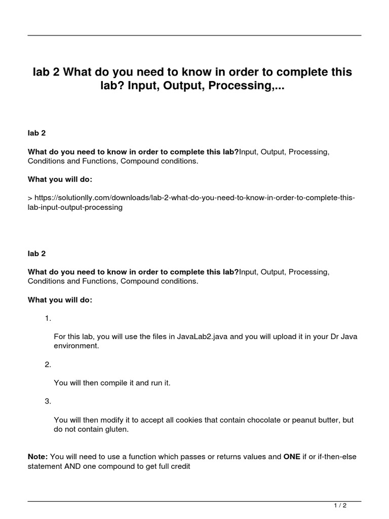 Lab 2 What Do You Need To Know in Order To Complete This Lab Input ...