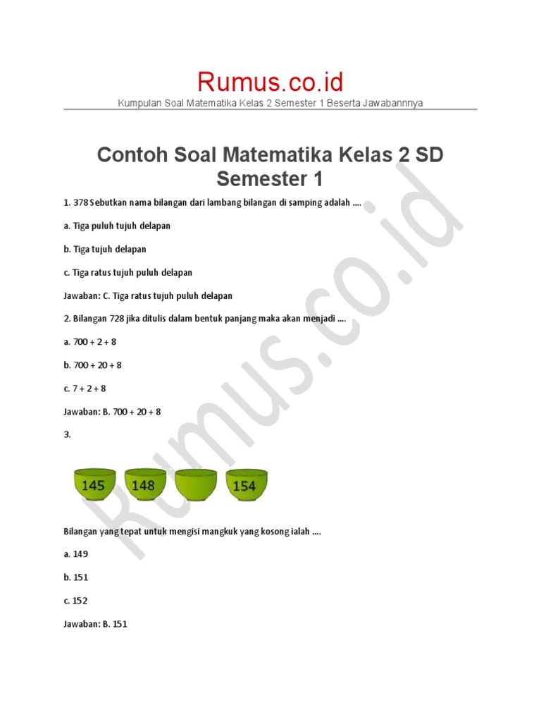 Contoh Soal Matematika Kelas 2 Sd Semester 1 Pdf