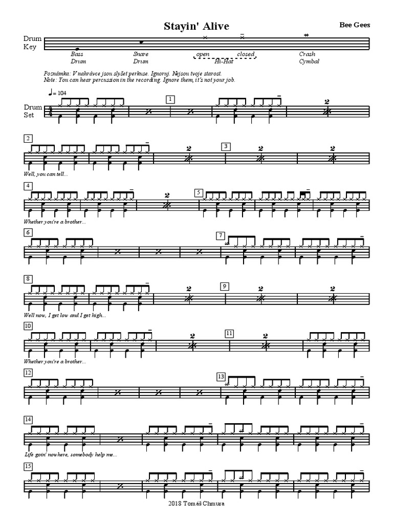 Bee Gees Stayin Alive Drums PDF Entretenimiento (general)
