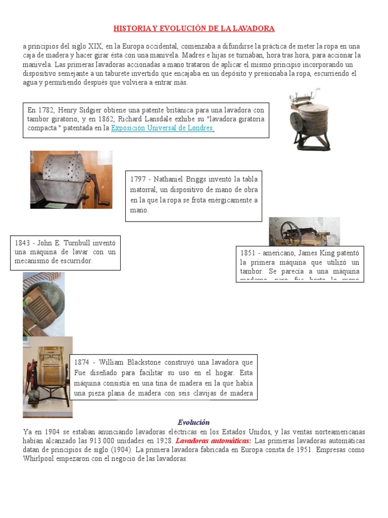 Historia y Evolución de La Lavadora | PDF | Lavadora | Bienes manufacturados