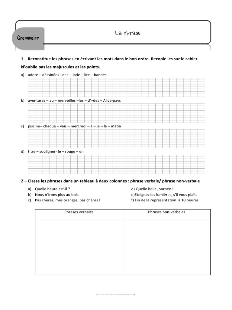 Evaluation Cm2 Phrase Verbale Et Non Verbale La-Phrase cm2 | PDF