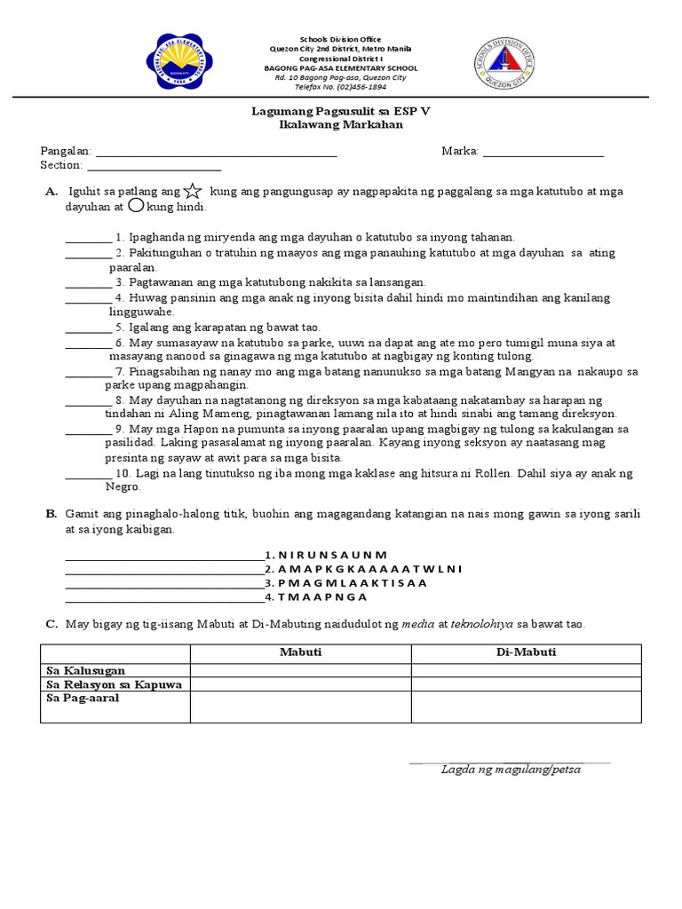 Summative Test in ESP - 2ND - 3 | PDF