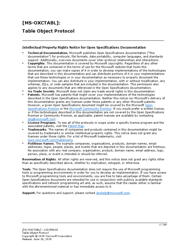 (Ms-Oxctabl) : Table Object Protocol: Intellectual Property Rights ...