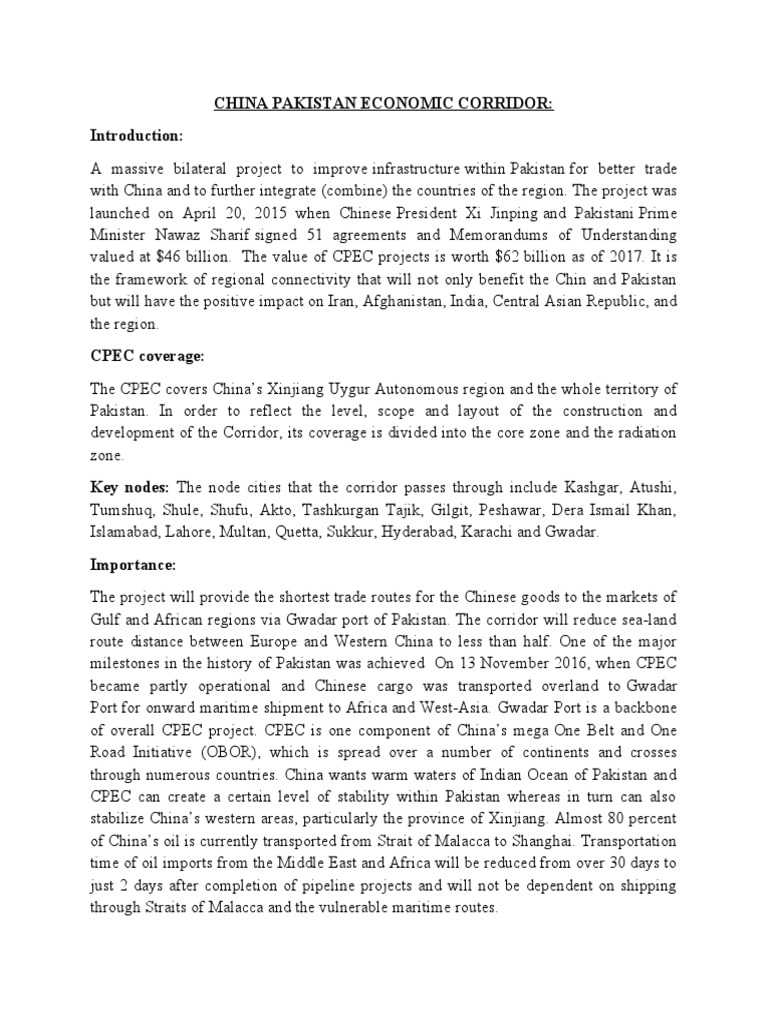 China Pakistan Economic Corridor | PDF | Pakistan | International Relations