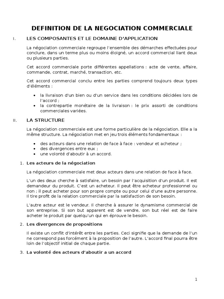 Définition de la Négociation Commerciale | PDF | Négociation | Sodles