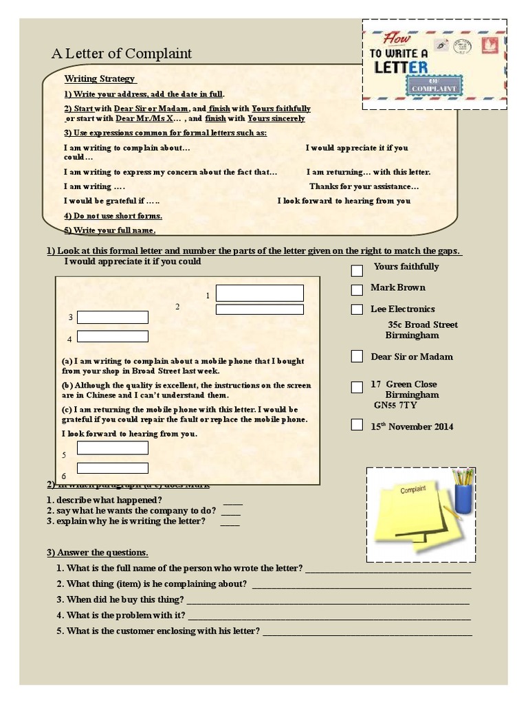 How To Write A Letter of Complaint Writing Creative Writing Tasks ...