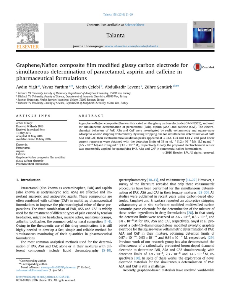 Simultaneous Electrochemical Detection of Paracetamol, Aspirin, and