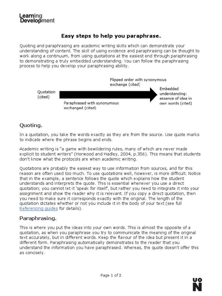 Easy Steps To Help You Paraphrase.: Quoting | PDF | Sentence ...