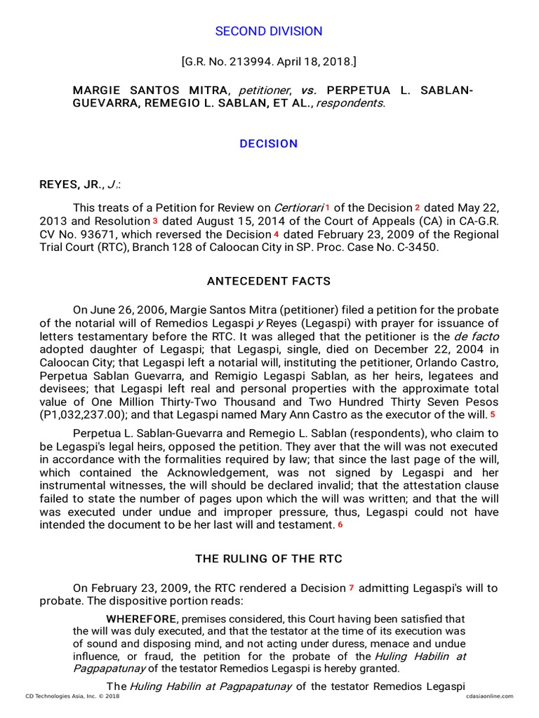 Mitra V SablanGuevarra PDF PDF Will And Testament Common Law
