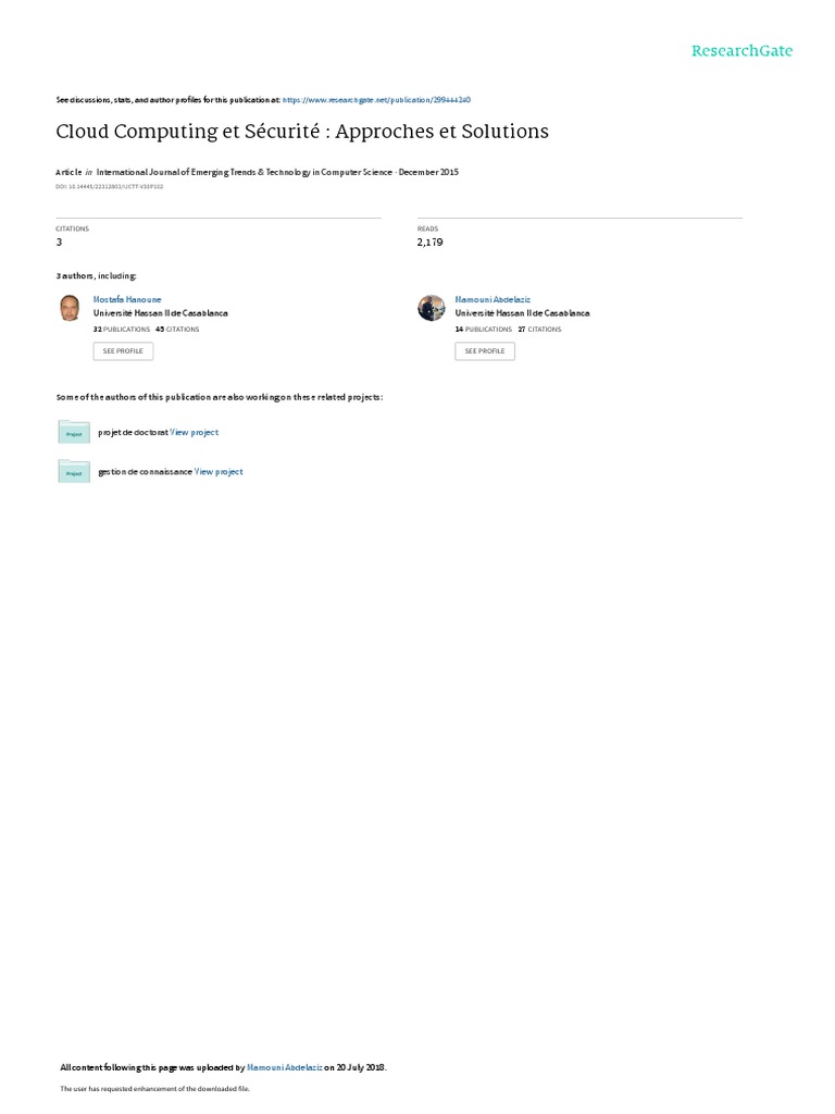 Sécurité du Cloud : Approches et Solutions | PDF | Cloud computing ...