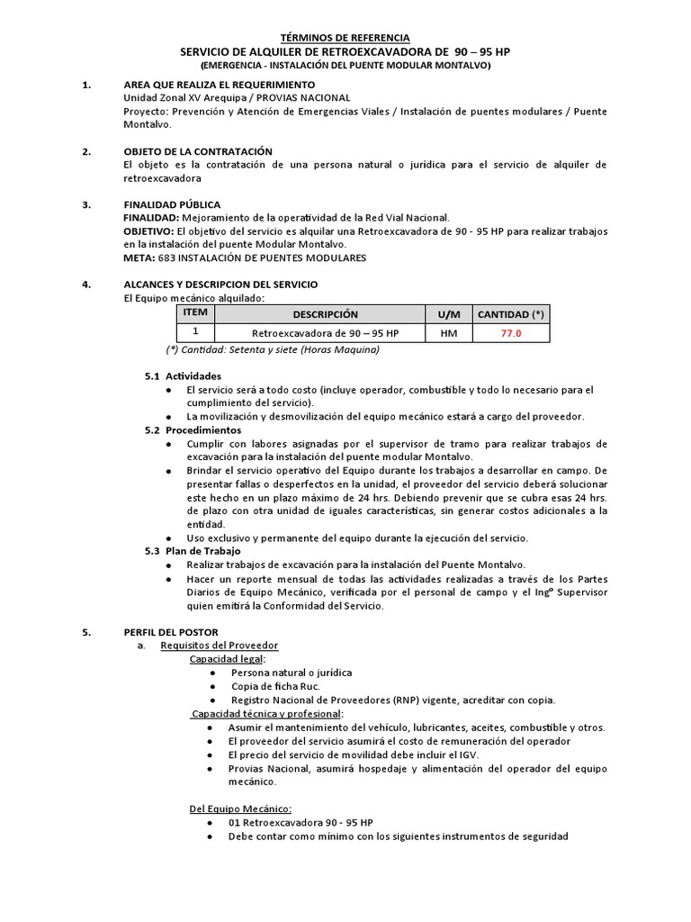 Alquiler de Retroexcavadora 90-95 HP | PDF | Corrupción política | Gobierno