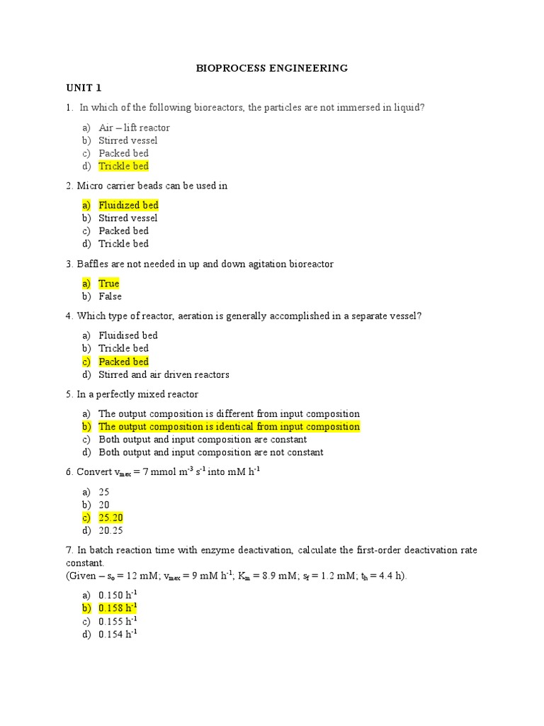 Bioprocess Engineering Questions | PDF | Chemical Reactor | Plasmid