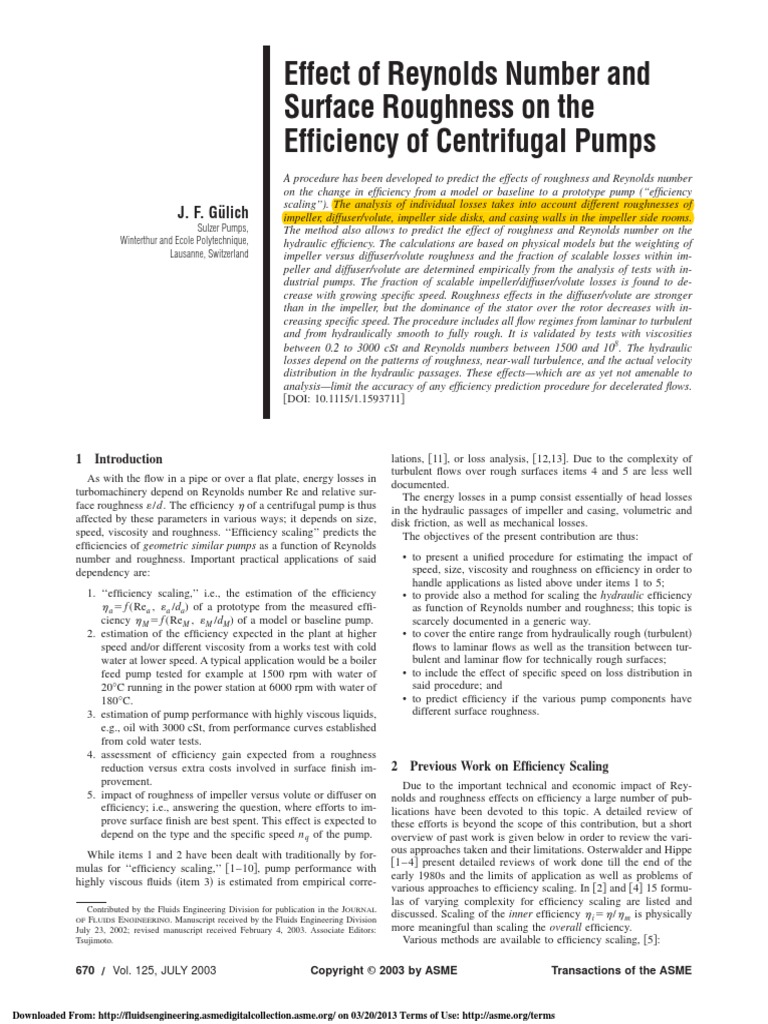 Effect or Reynolds Number and Surface Roughness On The Efficiency of