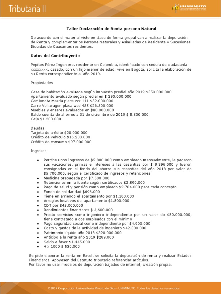 Taller Declaracion de Renta Persona Natural | PDF