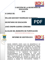 Informe de Gestión de La Secretaría de Educación 2019 y 2018 - PURIFICACIÓN - TOLIMA.