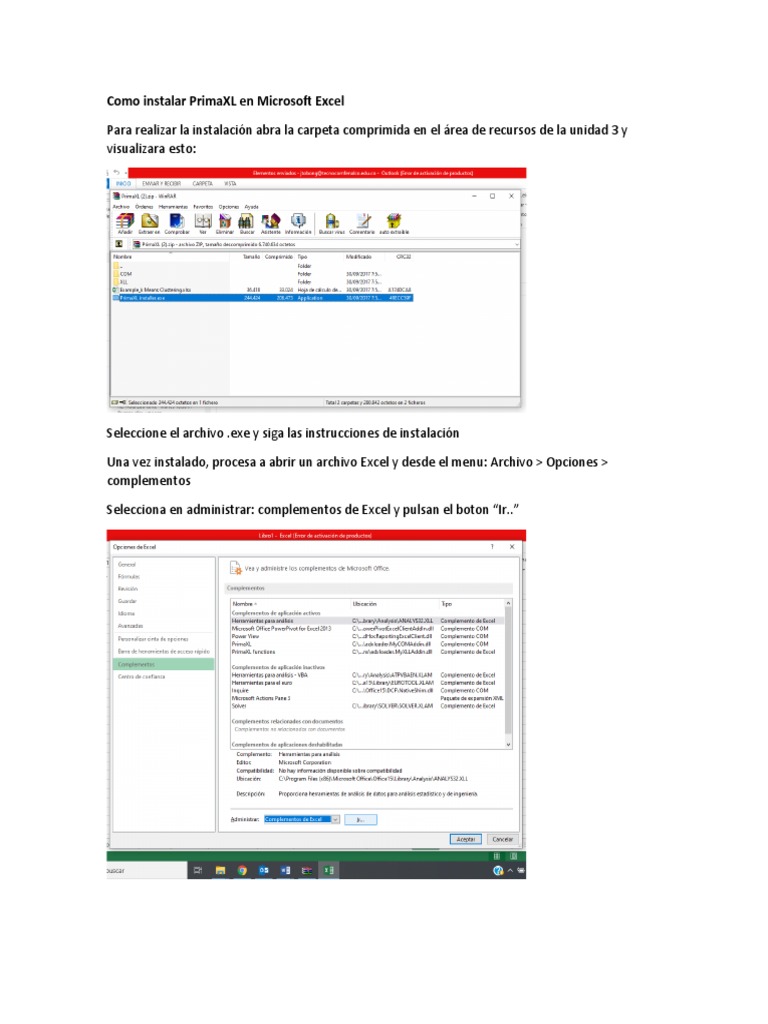 Instalar PrimaXL en Excel | PDF
