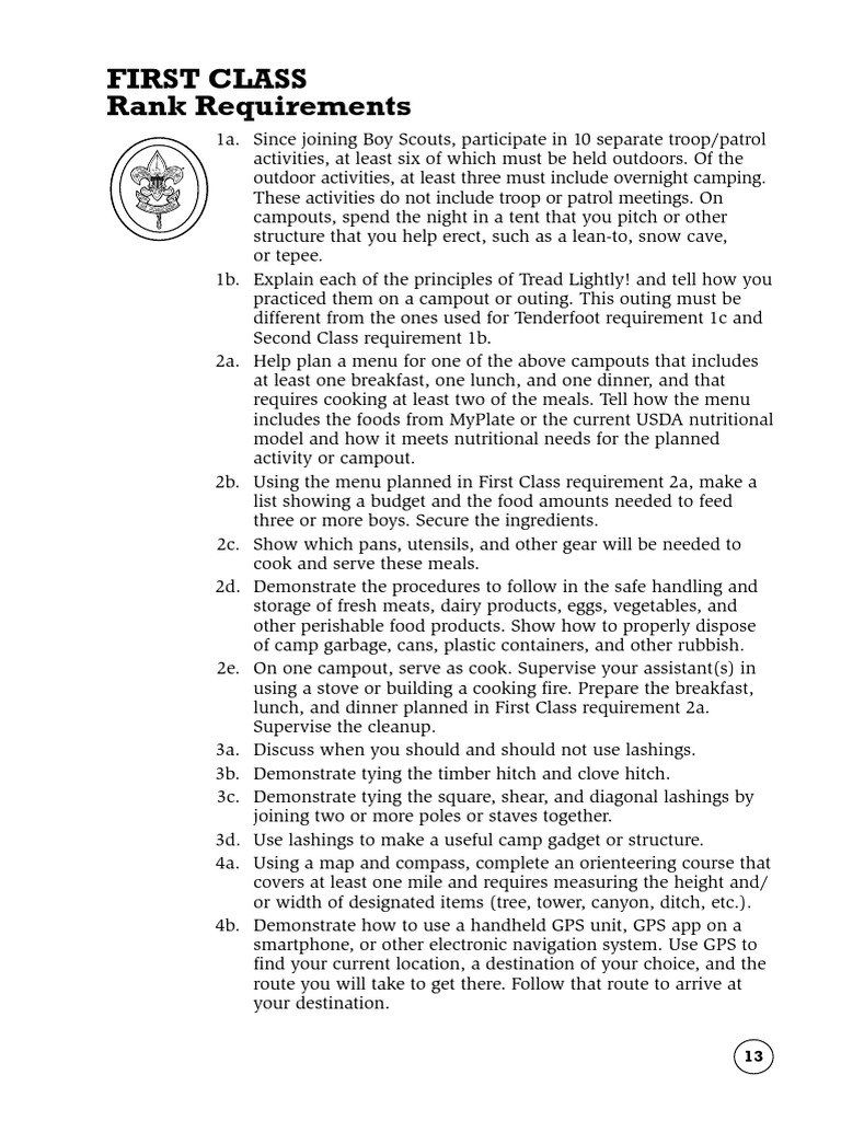 First Class Rank Requirements 2018 PDF Foods Weather