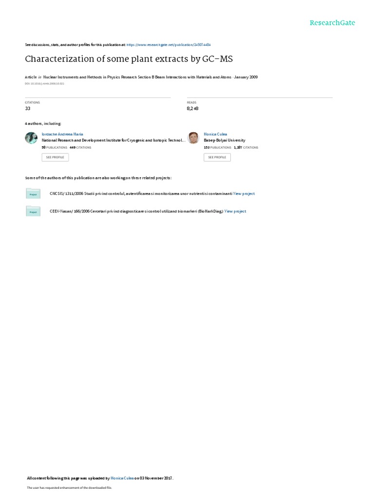 Characterization of Some Plant Extracts by GC-MS: Article | PDF | Gas ...