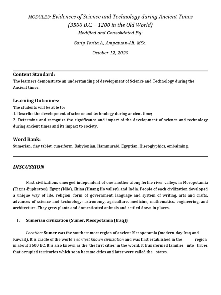 Evidences of Science and Technology During Ancient Times (3500 B.C ...
