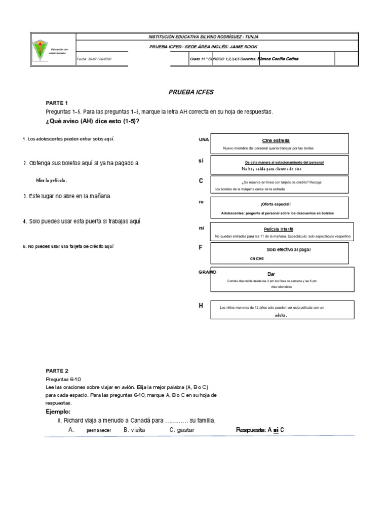 Prueba ICFES Inglés: Parte 4 | PDF | Caballos