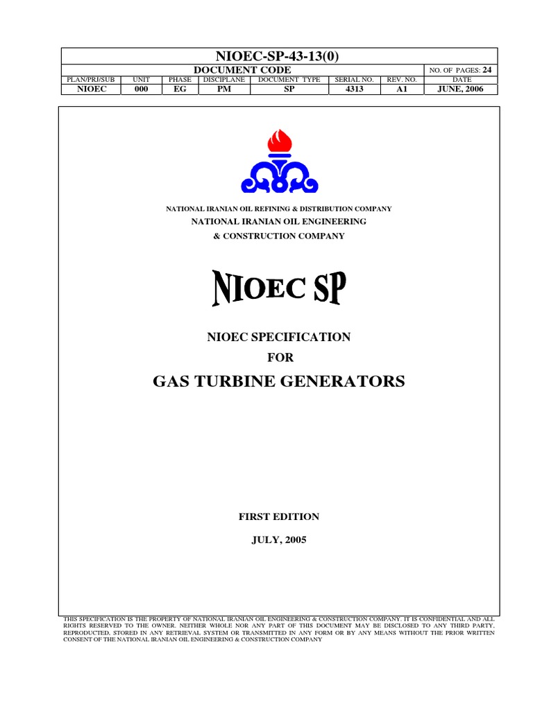 NIOEC Gas Turbine Generator Specs | PDF