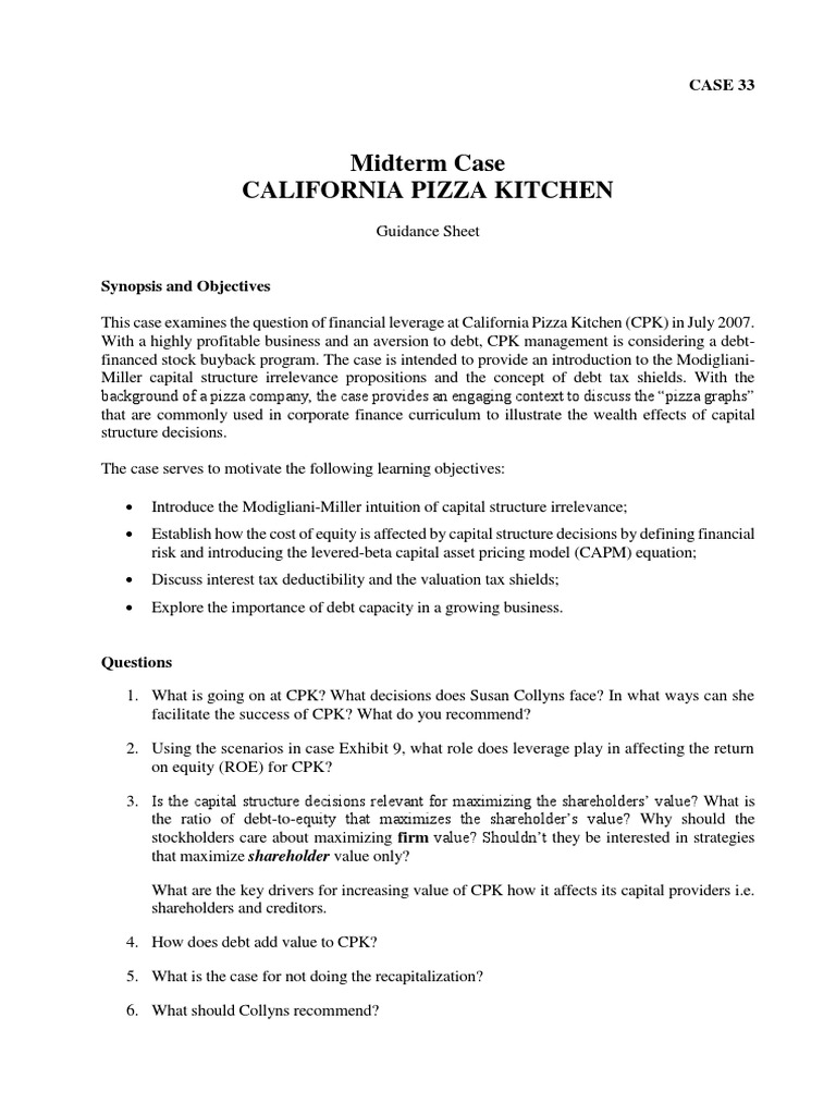 Midterm Case California Pizza Kitchen PDF Capital Structure Companies