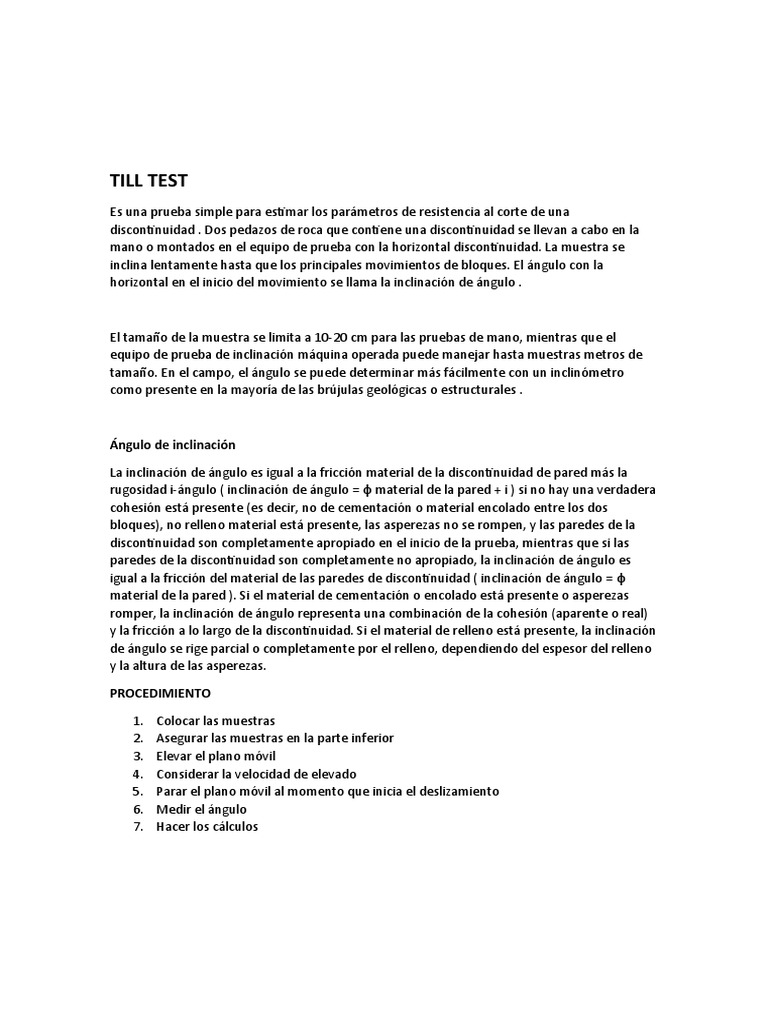 Prueba TILL: Estimación de Resistencia al Corte | PDF | Ciencia y ...