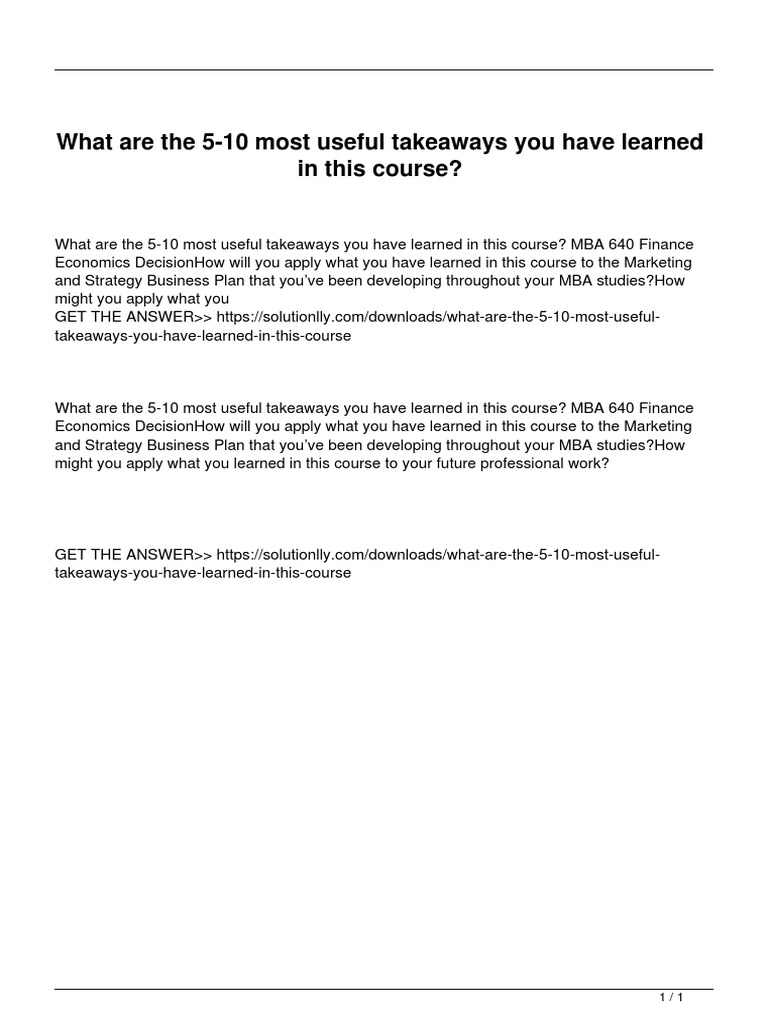What Are The 5 10 Most Useful Takeaways You Have Learned in This Course ...
