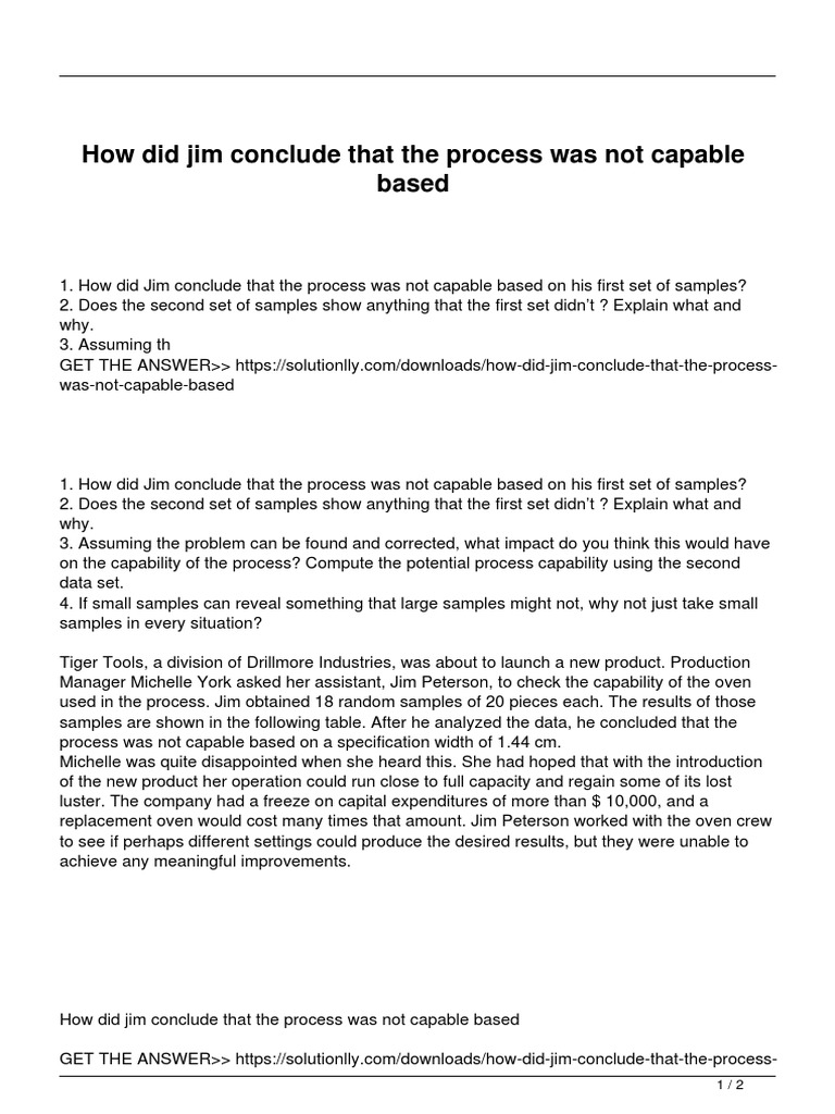 How Did Jim Conclude That The Process Was Not Capable Based PDF