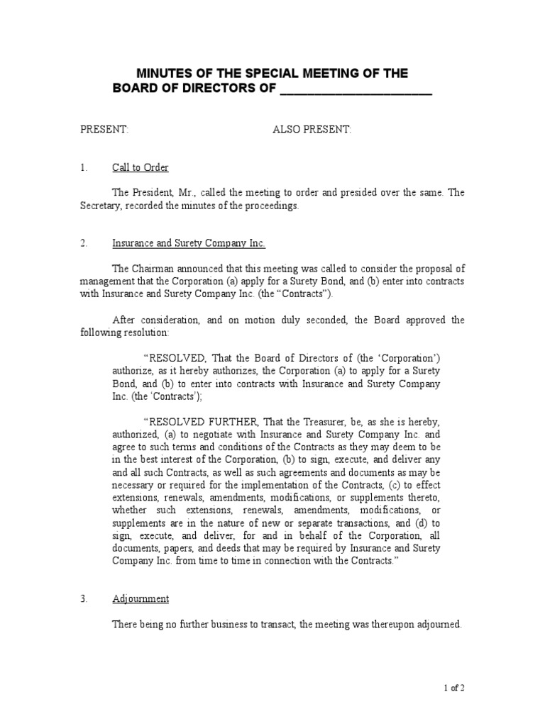 Board Resolution for Surety Bond Application | PDF