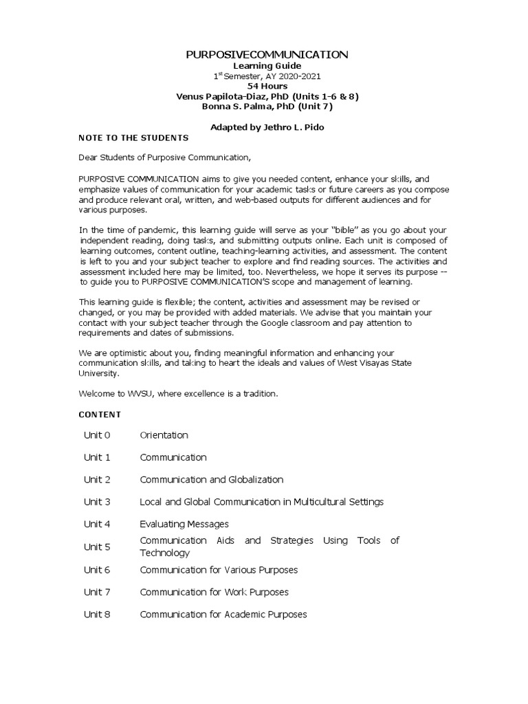 Purposive Communication Learning Guide | PDF | Communication | Advertising