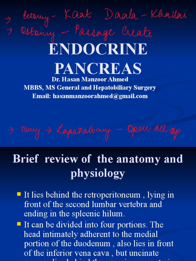 Endocrine Pancreas: Dr. Hasan Manzoor Ahmed MBBS, MS General and ...