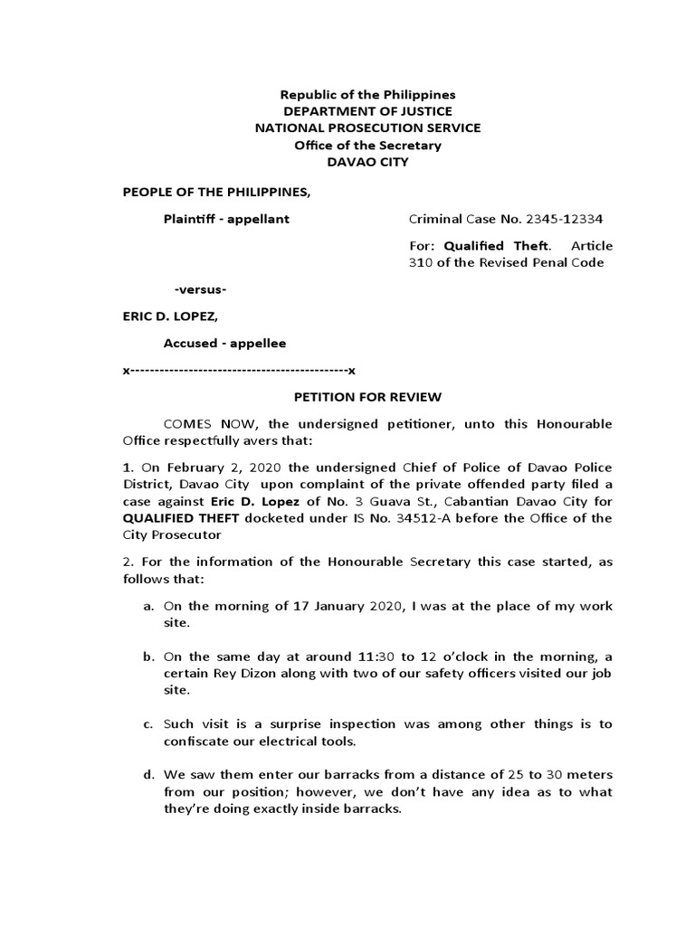 Petition For Review On Doj Pdf Prosecutor Complaint