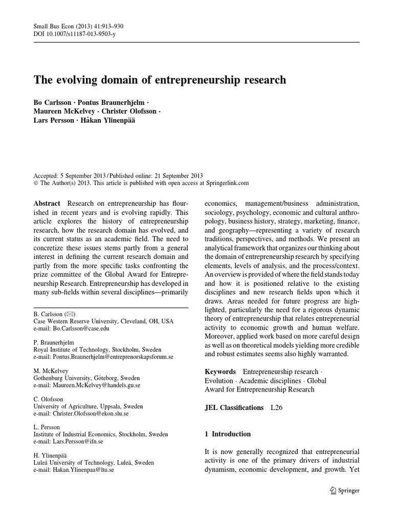 Evolution of Entrepreneurship Research | PDF | Entrepreneurship ...