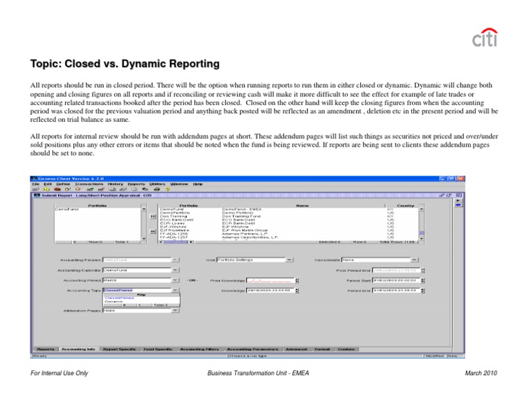 Closed vs. Dynamic Reporting Guide | PDF | Finance & Money Management