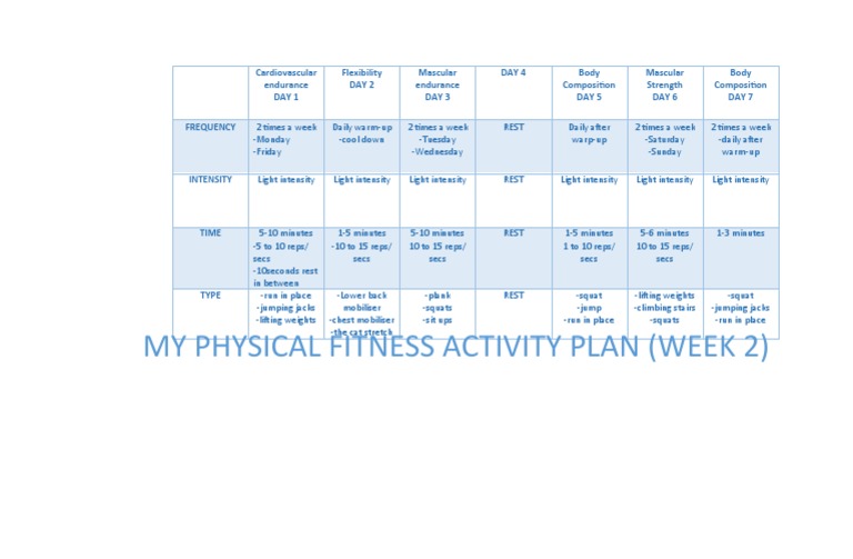 Weekly Physical Fitness Plan | PDF