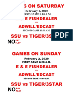 February Sports Schedule - Games Saturday and Sunday