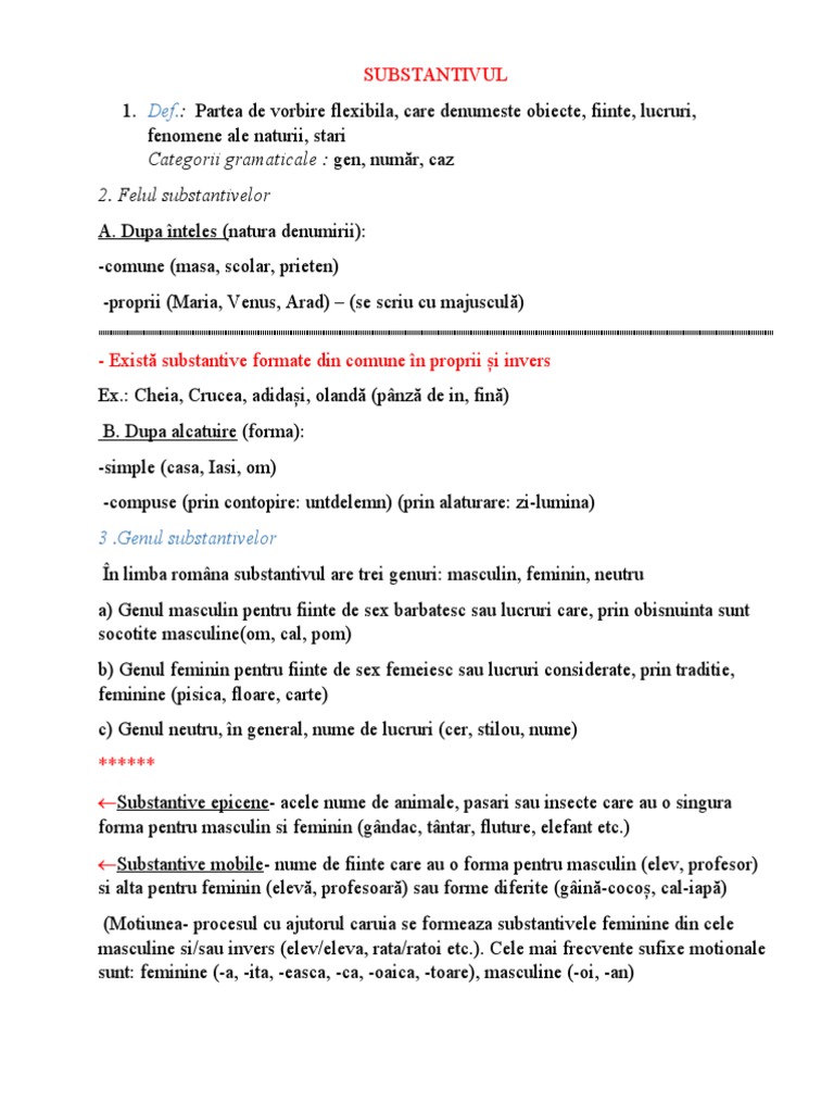 SUBSTANTIVUL - Teorie | PDF