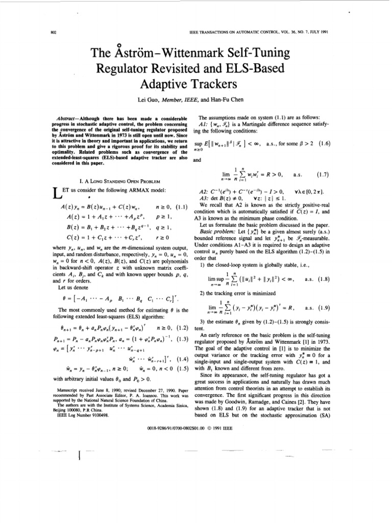 Guo Chen The Astrom Wittenmark Self Tuning Regulator Revisited and