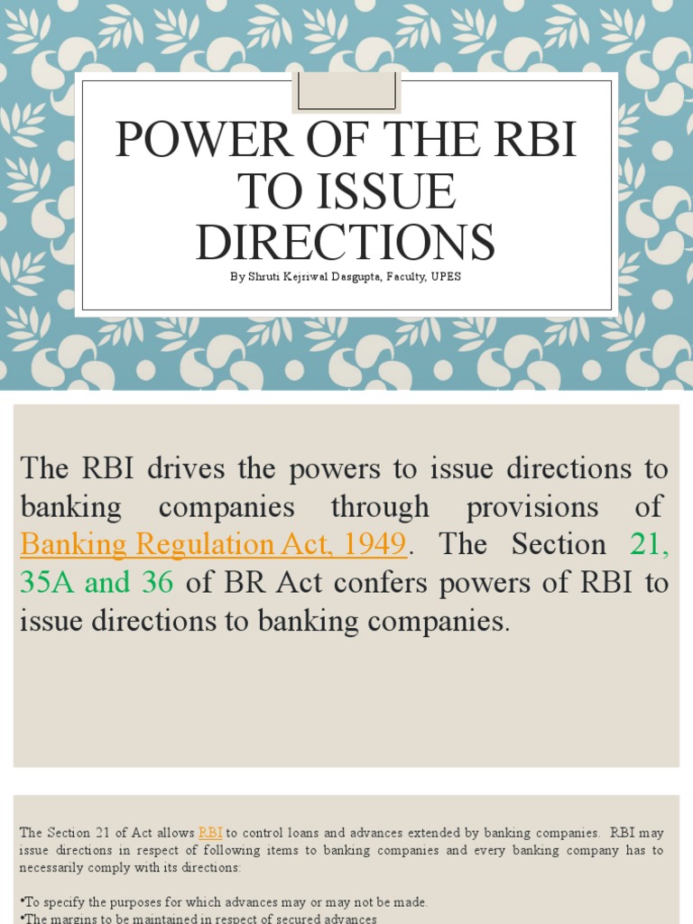 Power of RBI To Issue Directions | PDF | Reserve Bank Of India | Banks