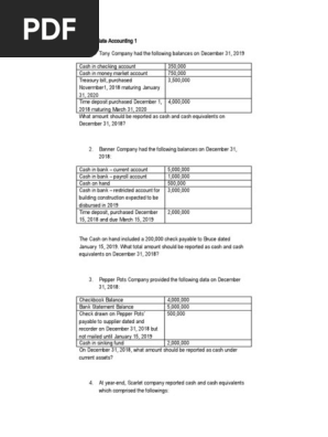 Intermediate Accounting 1 Cash And Cash Equivalent Test Bank Transaction Account Cheque