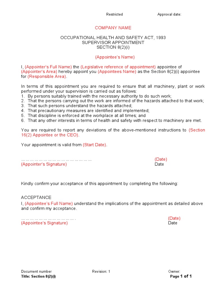 SEC 8 (2) (I) SUPERVISOR APPOINTMENT | PDF