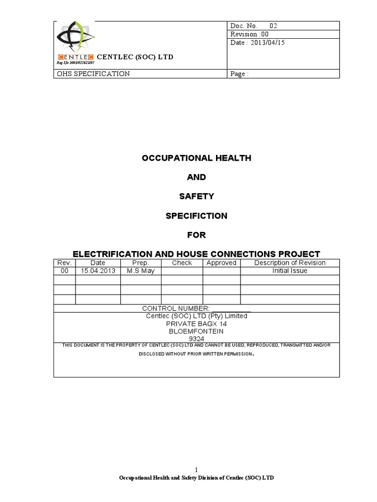 Health and Safety Specification For Electrification and House ...
