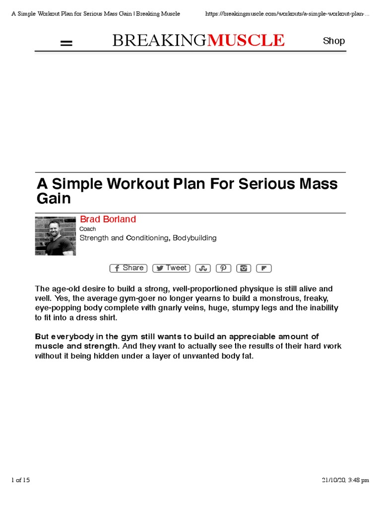 Simple Mass Gain Workout Plan | PDF | Weight Training | Salad