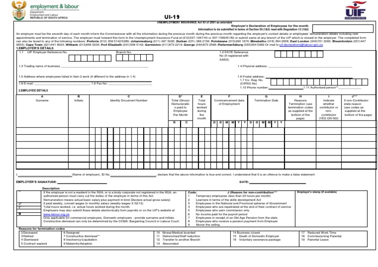 UI19 Employers-Declaration | PDF | Salary | Payroll