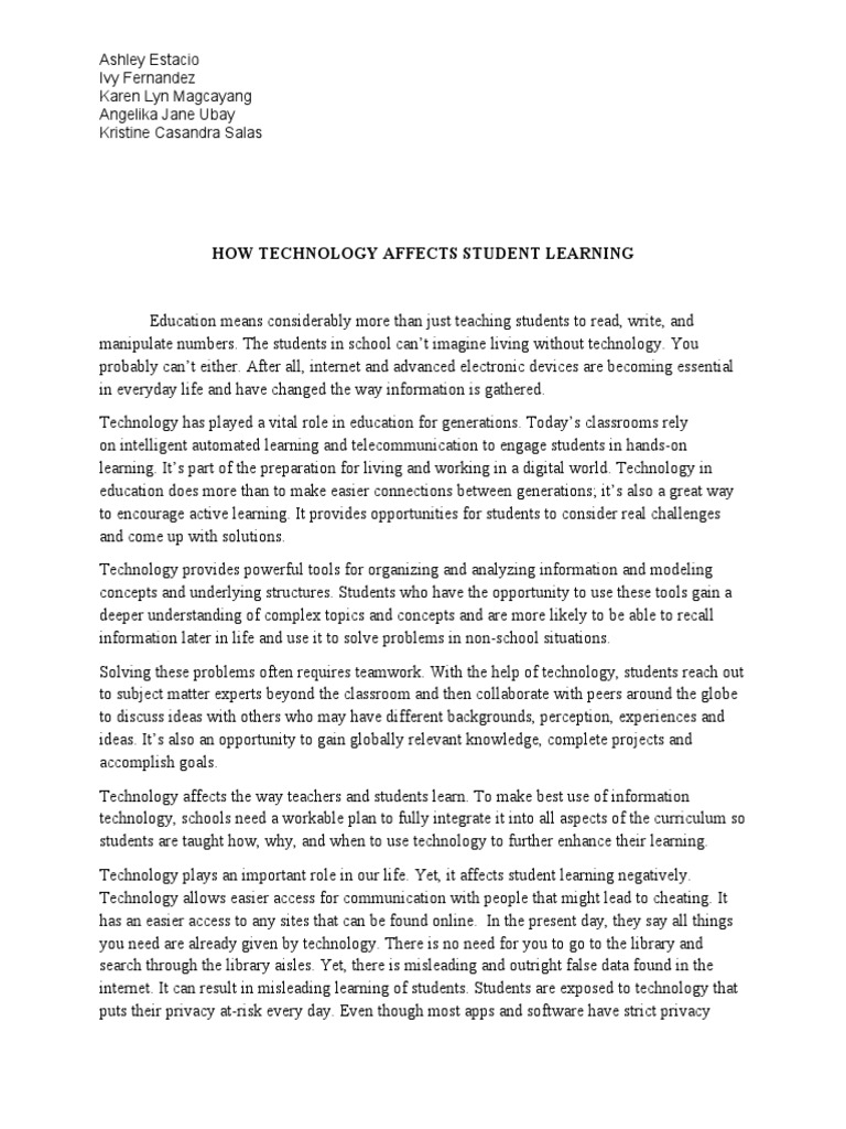 Impact of Technology on Student Learning | PDF | Learning | Behavior ...
