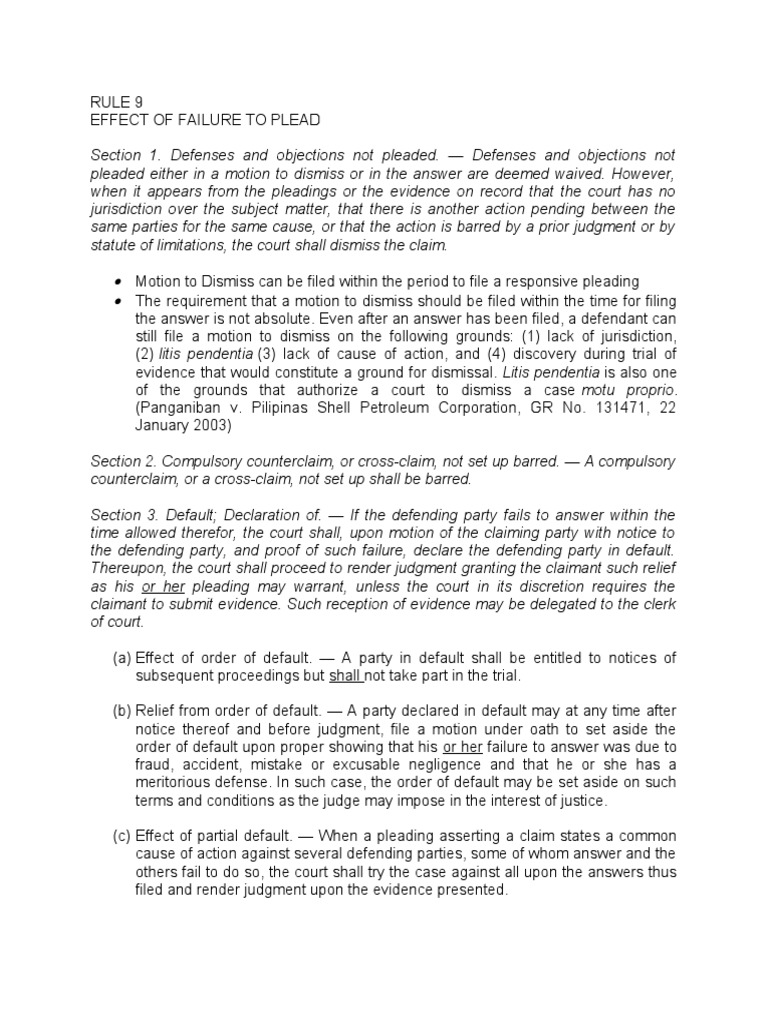 2019 Revised Rules of Civil Procedure Rules 9 To 11 PDF Pleading