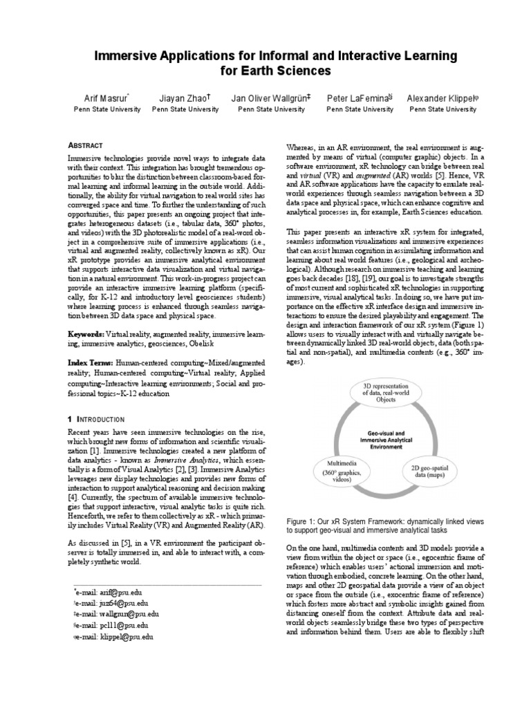 Immersive Learning in Earth Sciences | PDF | Virtual Reality | 3 D ...