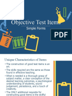 Unique Characteristics and Rules for Constructing Objective Test Items
